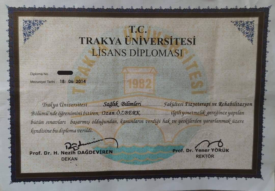 Trakya Üniversitesi Fizyoterapi Diploması
